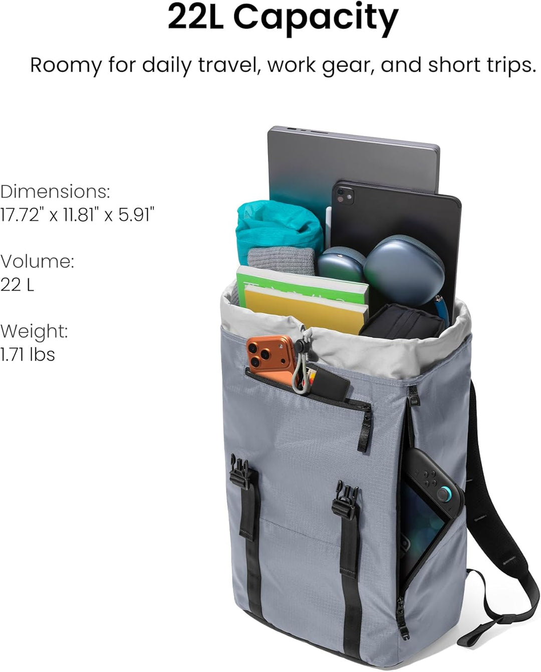 tomtoc Mochila para laptop con solapa, ligera, resistente al agua,...