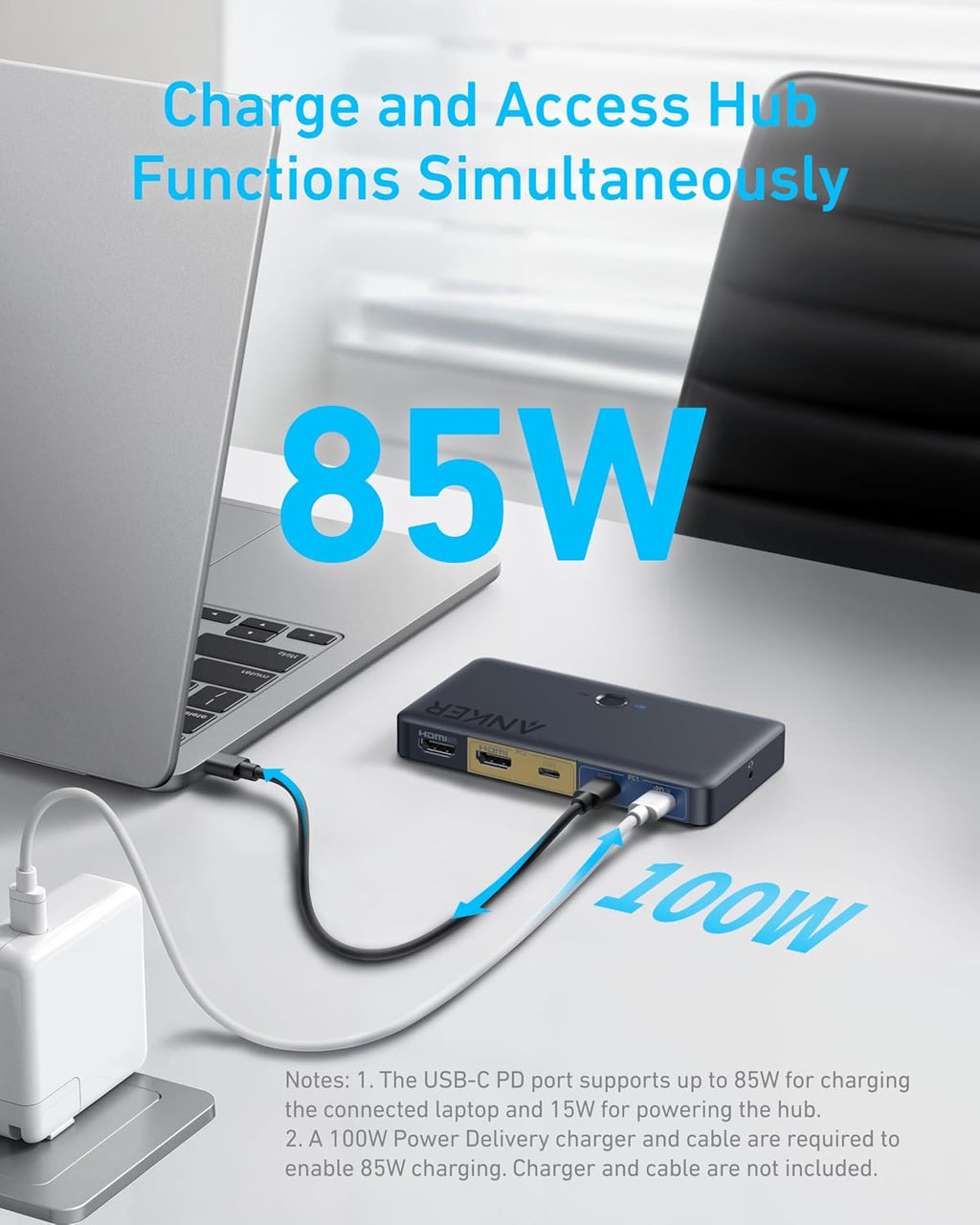 Anker Conmutador KVM HDMI USB 3.0, 5 Puertos USB 3.0, Soporta 4K@60Hz, Botón Magnético de Control Remoto para Cambio de Laptop a Escritorio con un Clic, Funciona con Dell, MacBook, iPad y Más (Cables