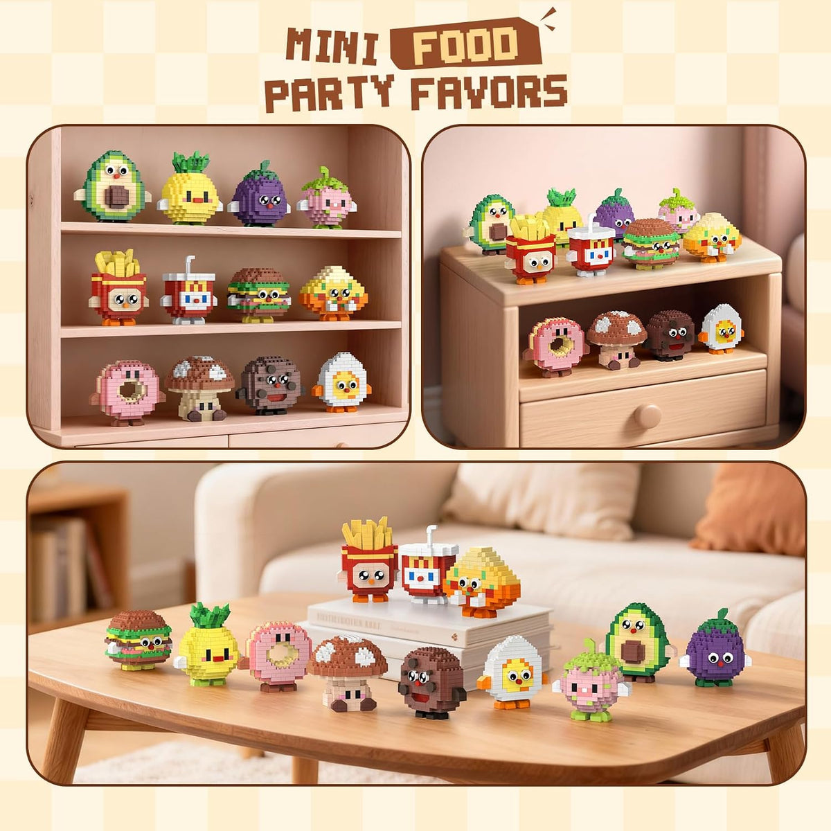HIGH GODO Paquete de 12 juegos de construcción de recuerdos de fiesta de alimentos, mini juegos de bloques de construcción de alimentos, bolsas de regalo, estilo caja ciega para aula, juguetes de premios pequeños, regalos para adultos y adolescentes a