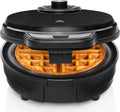 Chefman - Máquina para hacer waffles belgas antidesbordamiento con selector de tono, control de temperatura, foso sin ensuciar, plancha redonda de hierro con placas antiadherentes y mango de tacto
