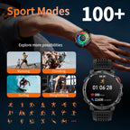 Reloj inteligente para hombre para teléfonos Android y iPhone, relojes inteligentes deportivos militares para hombres, reloj de seguimiento de actividad física con linterna/brújula/impermeable/batería