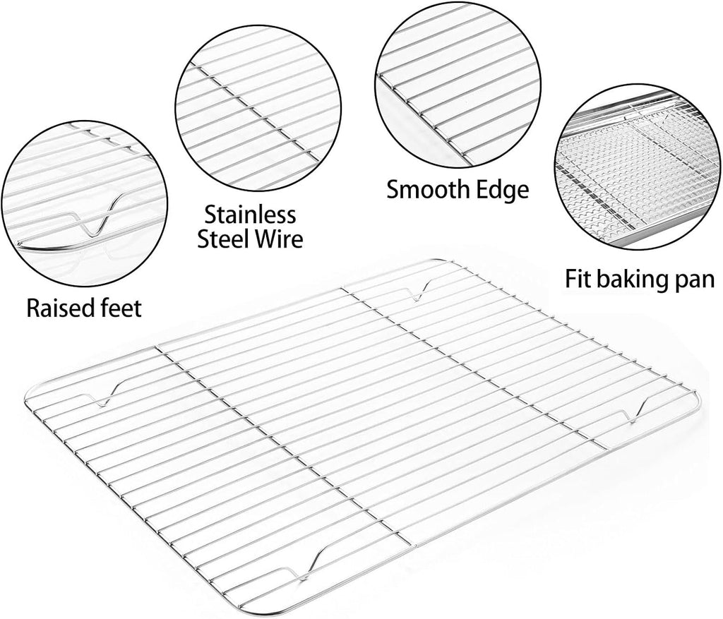 Bandeja de Acero Inoxidable para Hornear con Rejilla de Enfriamiento y Tapete de Silicona para Hornear, Bandeja para Galletas con Rejilla de Enfriamiento, Juego de 6 (2 Bandejas + 2 Rejillas + 2