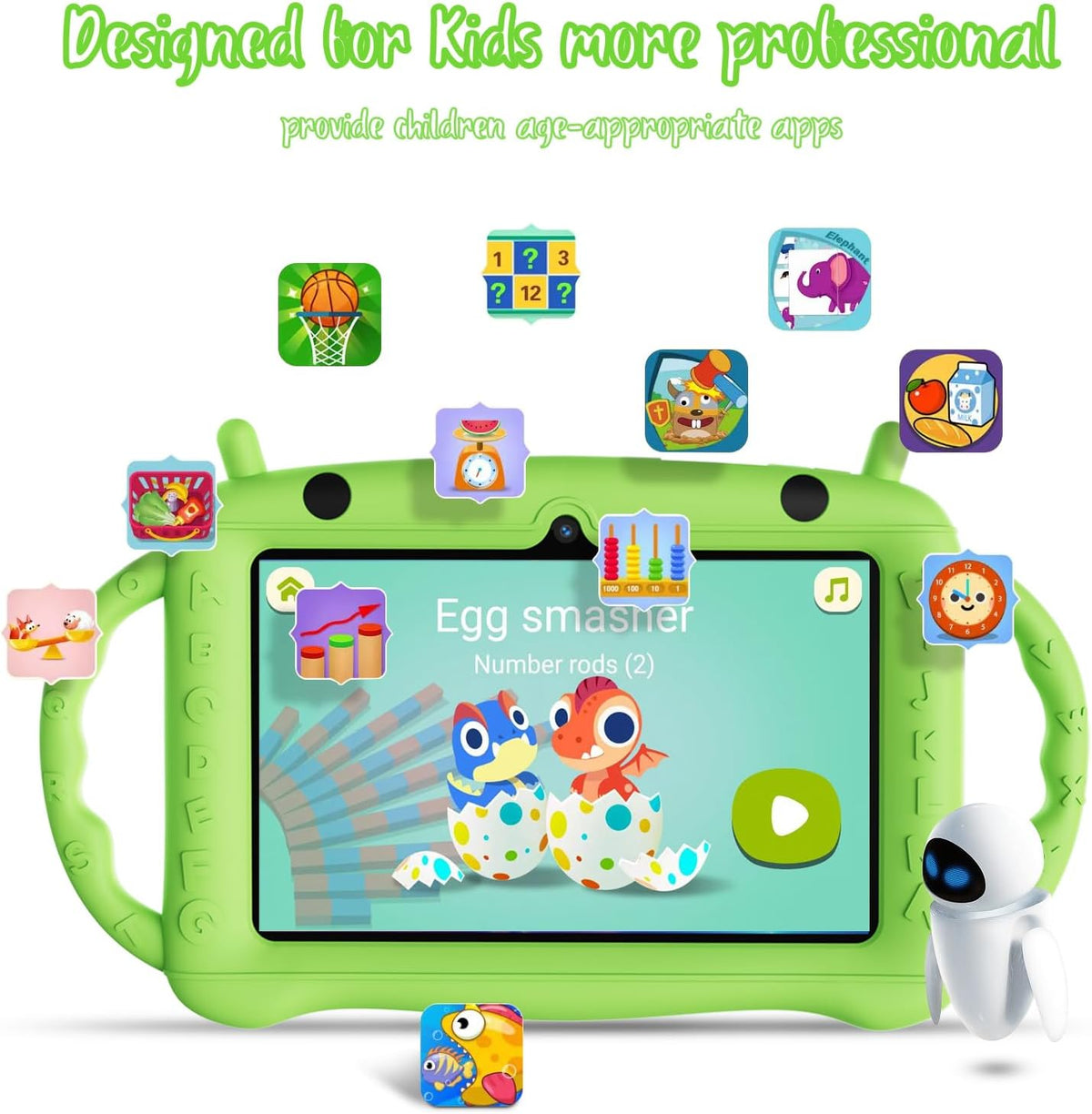 Tableta para niños de 7 pulgadas para niños de 3 a 7 años, tableta Android 12 de 2 GB de RAM+32 GB de ROM, aprendizaje educativo de control parental, Netflix, regalo para niños y niñas (verde)