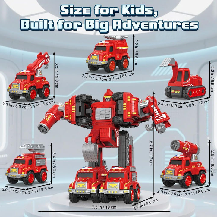 Drefirsa Juguetes robot transformadores, camiones de bomberos 5 en...