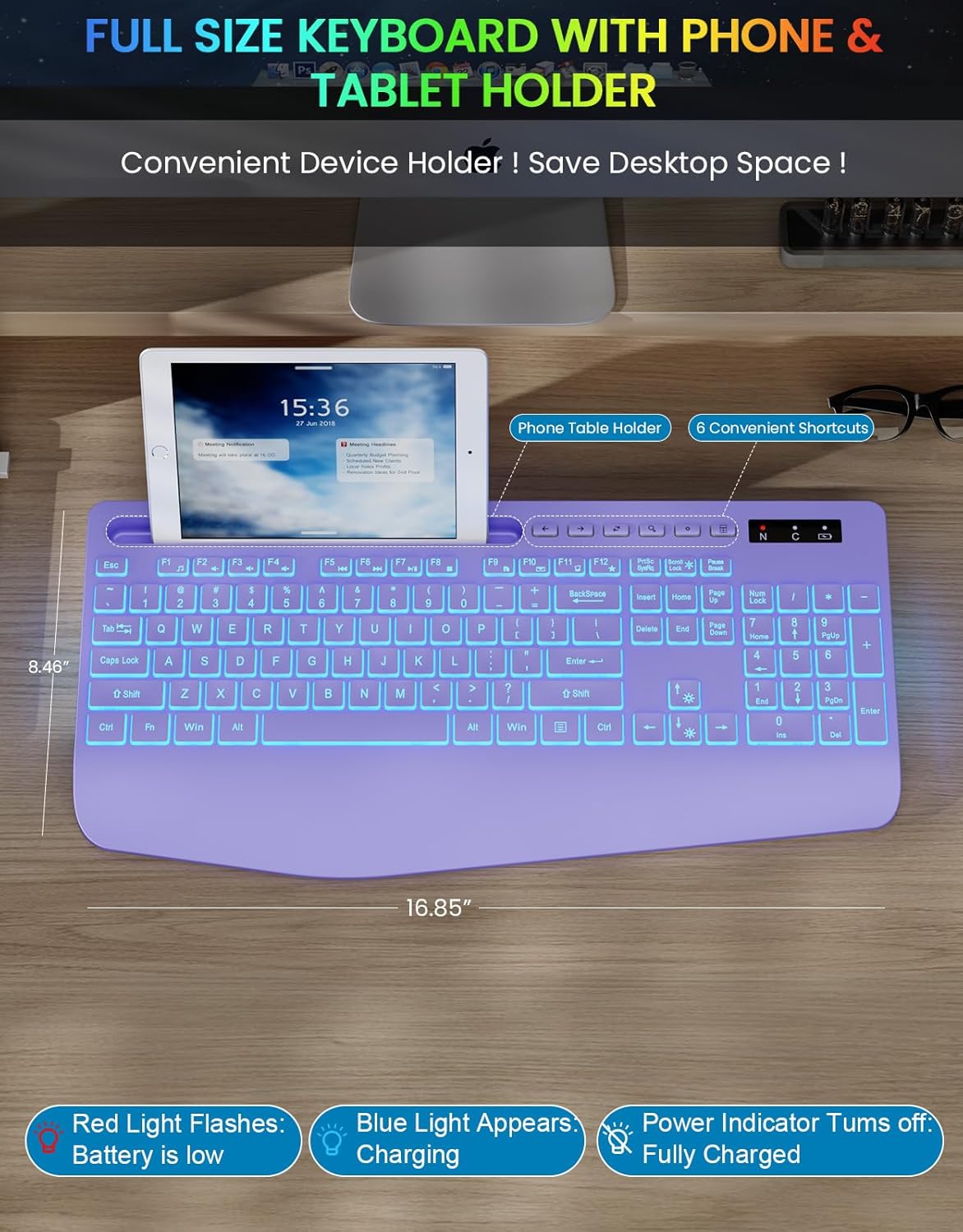 Teclado inalámbrico con retroiluminación de 7 colores, reposamuñeca...