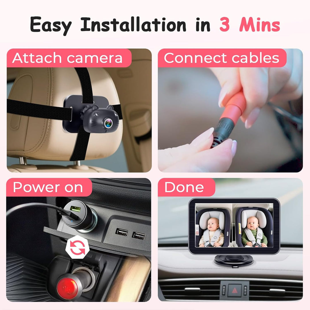 Grabación de cámara de coche para bebés para 2 niños HD