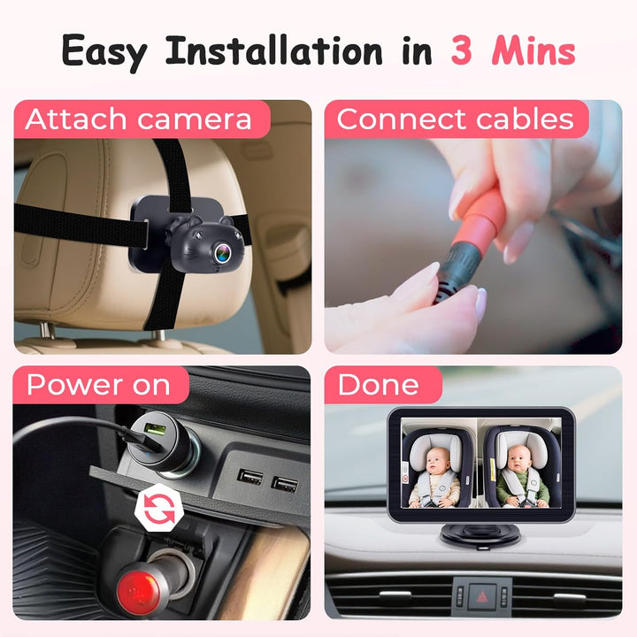 Grabación de cámara de coche para bebés para 2 niños HD