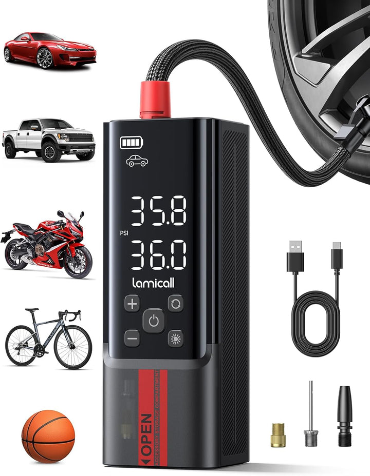 Lamicall Inflador portátil de neumáticos de automóvil, compresor de...