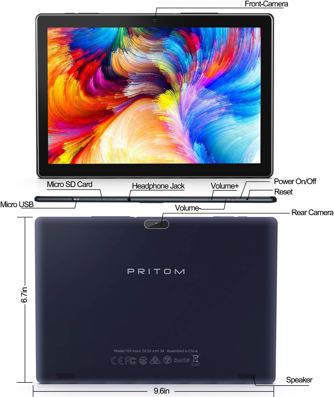 PRITOM Tablet Android de 10 pulgadas, M10, tableta Android de 64 GB...