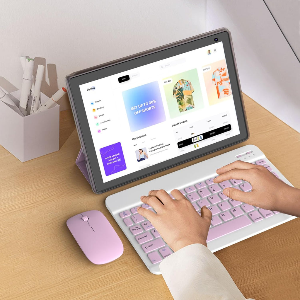 Tablet Android 15 de 10 pulgadas, tableta 2 en 1 con teclado. 8GB RAM+32GB ROM compatible, Rosa