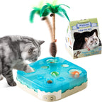 Migipaws Juguete interactivo 7 en 1 para gatos activado por movimiento, reemplazos incluidos con bola de gato de rebote automático, varita de palmera de pluma,