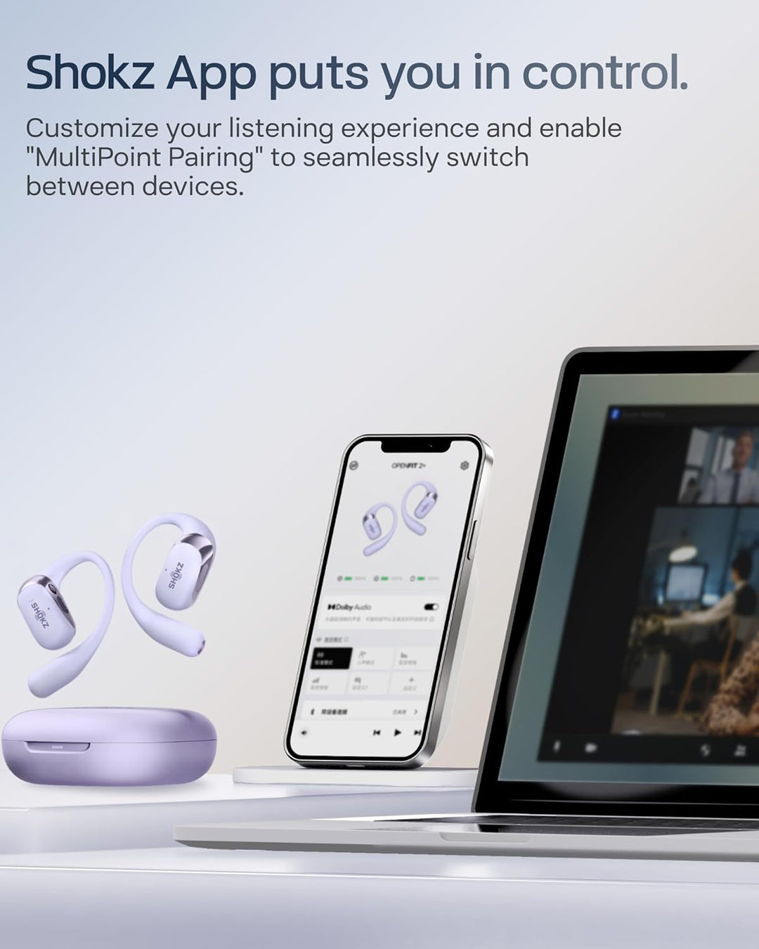 SHOKZ Nuevos auriculares OpenFit 2+ de oreja abierta, compatibles c...