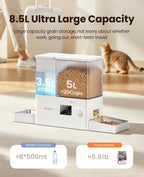 Alimentador automático para gatos y dispensador de agua, 8.5 L con