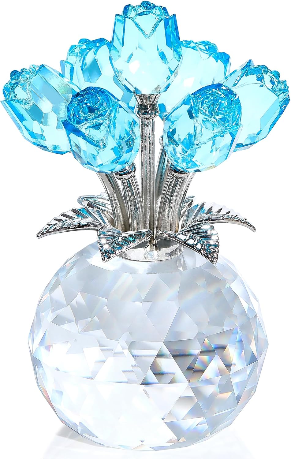 Figura de Flor de Cristal Color Azul Cristal con Rosa, colección