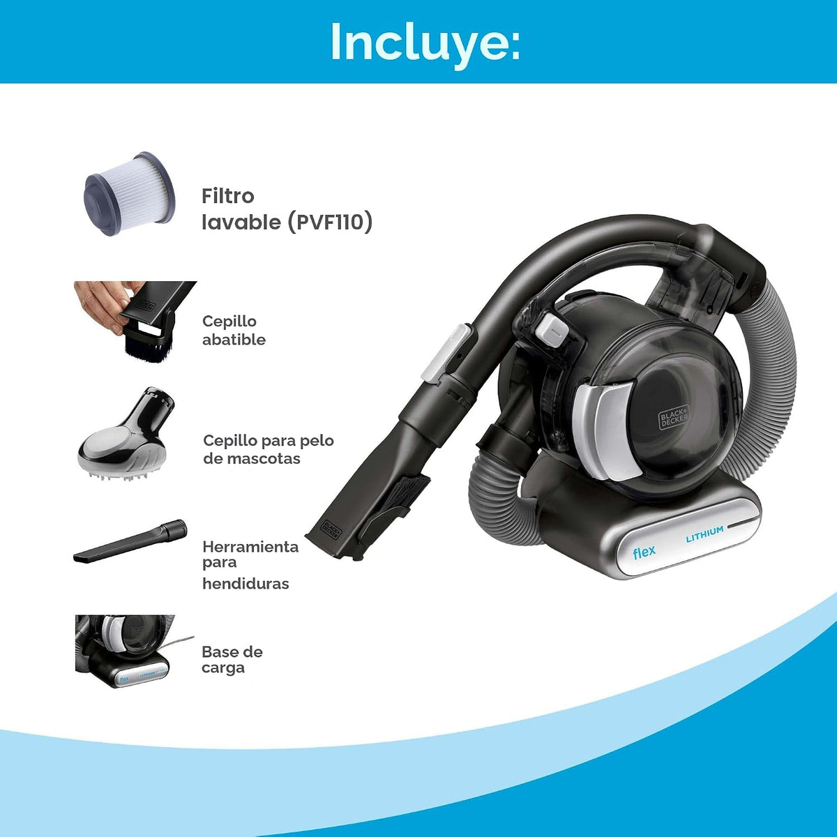 Black+Decker BDH2020FL - Aspiradora flexible de litio, 20 V max, con cepillo para pelo de mascotas, inalámbrica