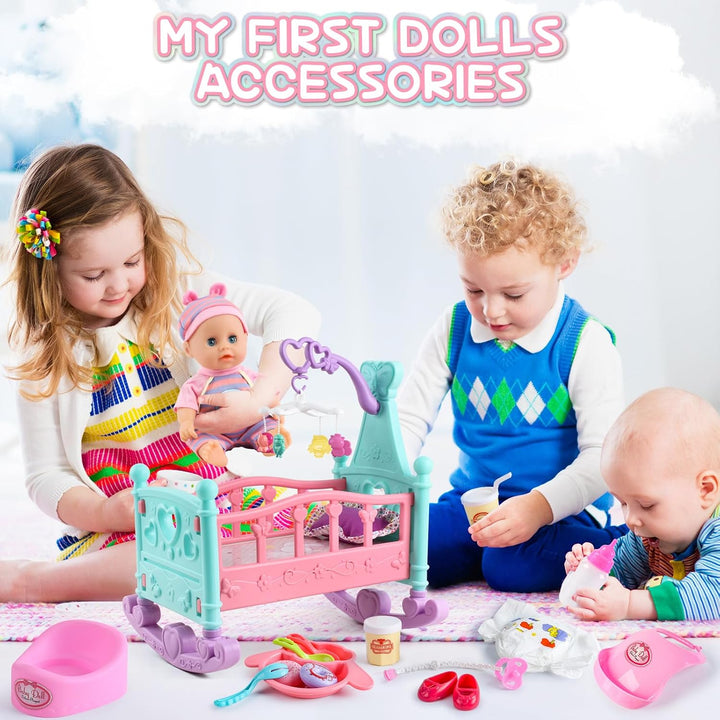 deAO Juego de Muñecas de Bebé de 12" con Cuna, Móvil, Silla Alt...