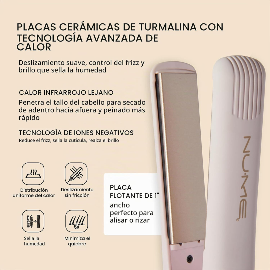 NuMe Fashionista - Plancha plana de turmalina de 1 pulgada, placas...