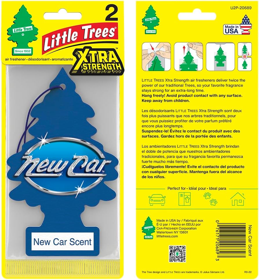 LITTLE TREES Ambientador de coche | Xtra Strength proporciona un aroma de larga duración para el automóvil o el hogar | Impulso extra de fragancia | Aroma de coche nuevo, 24 ambientadores