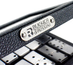 Bucher&Rossini Juego de dominó de superficie de metal doble 6 – Juego de dominó clásico negro con superficie de metal plateado, juego de dominó para adultos y niños, regalo ideal para jugadores de dominó o noche de juegos familiares