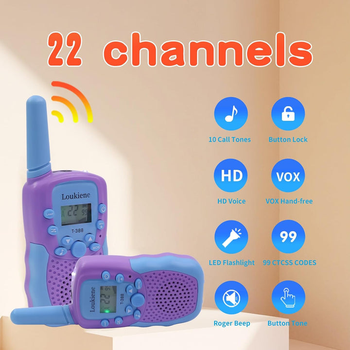 LOUKIENE Walkie Talkies para niños de 22 canales de radio de 2 vías...