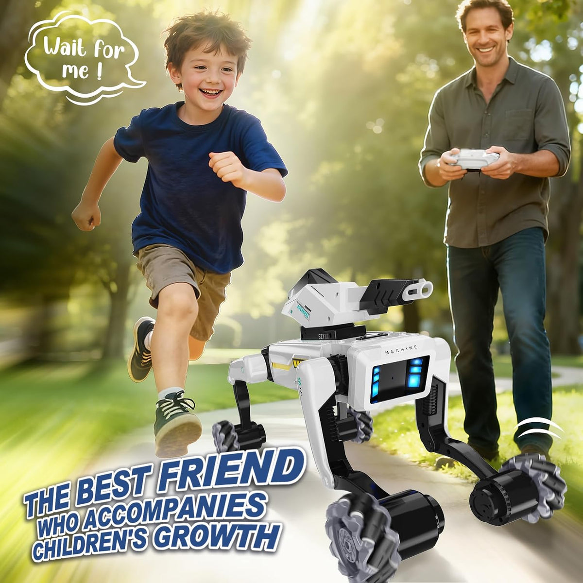 Kit de perro robot 3 en 1 con ruedas, más de 30 acciones biónicas, control de voz y control remoto, movimientos programables, batería recargable, juguete para mascotas todo terreno para niños (garra y cañón extraíbles)