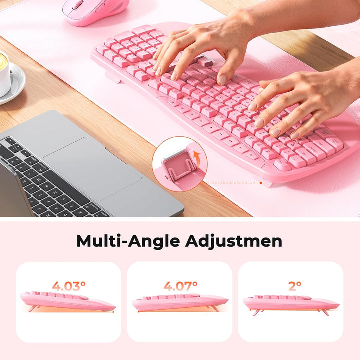 MEETION Teclado y ratón inalámbricos ergonómicos, teclas onduladas...