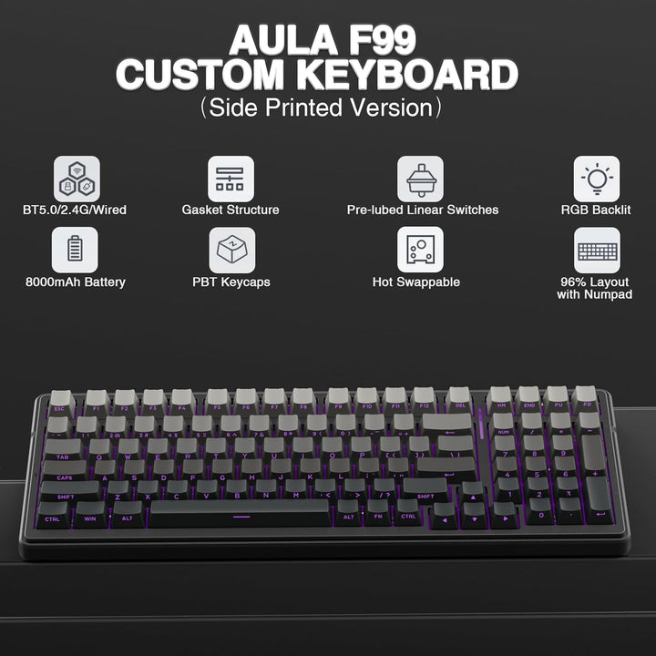 AULA Teclado mecánico inalámbrico F99, estructura de junta teclado...