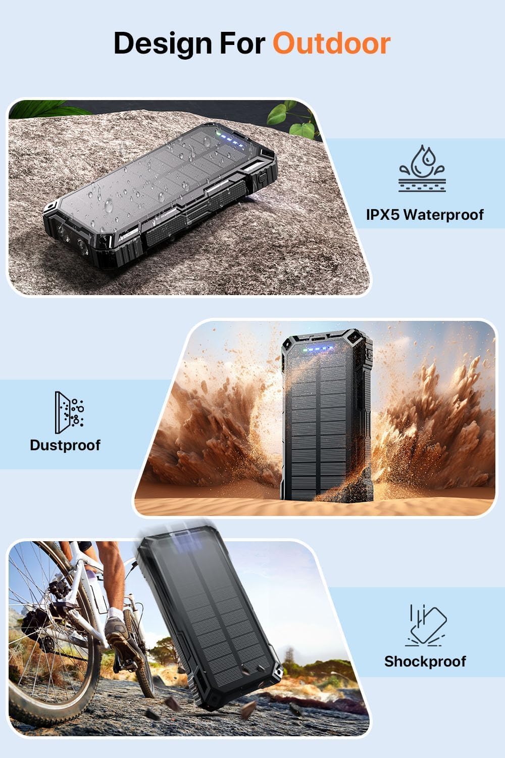 jskei Power Bank - Cargador portátil solar de 49800 mAh, carga inal...