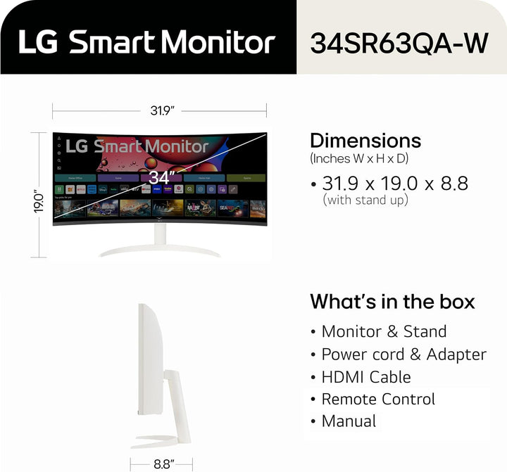 LG 34SR63QA-W Monitor curvo inteligente de 34 pulgadas con transmis...