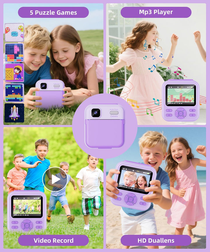Cámara de impresión instantánea para niños y niñas, cámaras HD de 4...