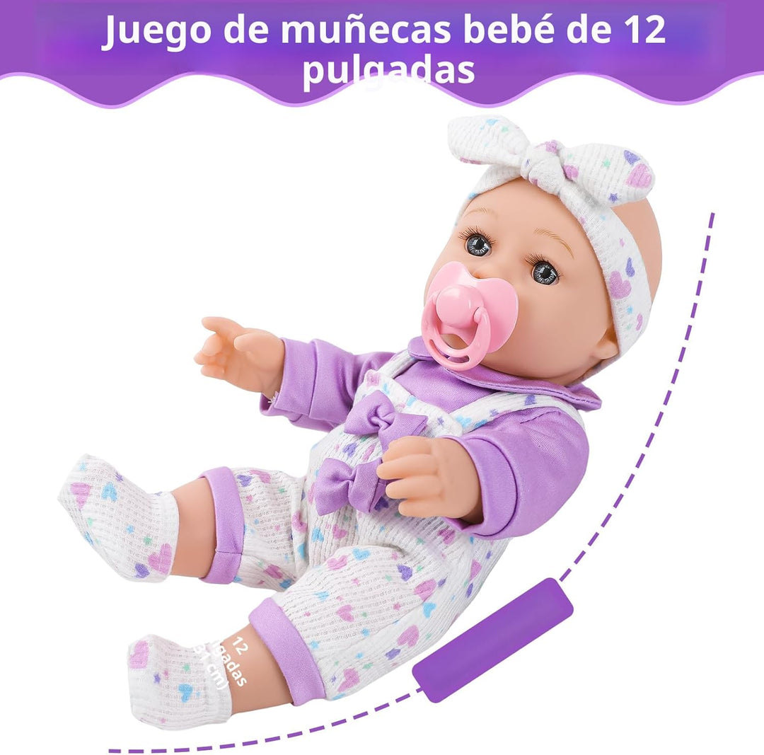 UZIDBTO Muñeca bebé de 12" con mochila portabebés con patrón de...