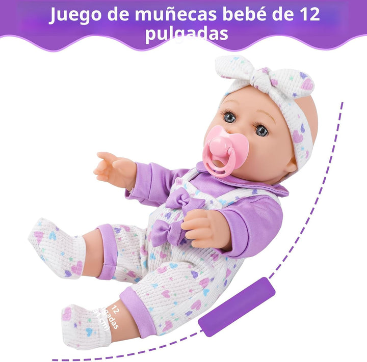 UZIDBTO Muñeca bebé de 12" con mochila portabebés con patrón de...