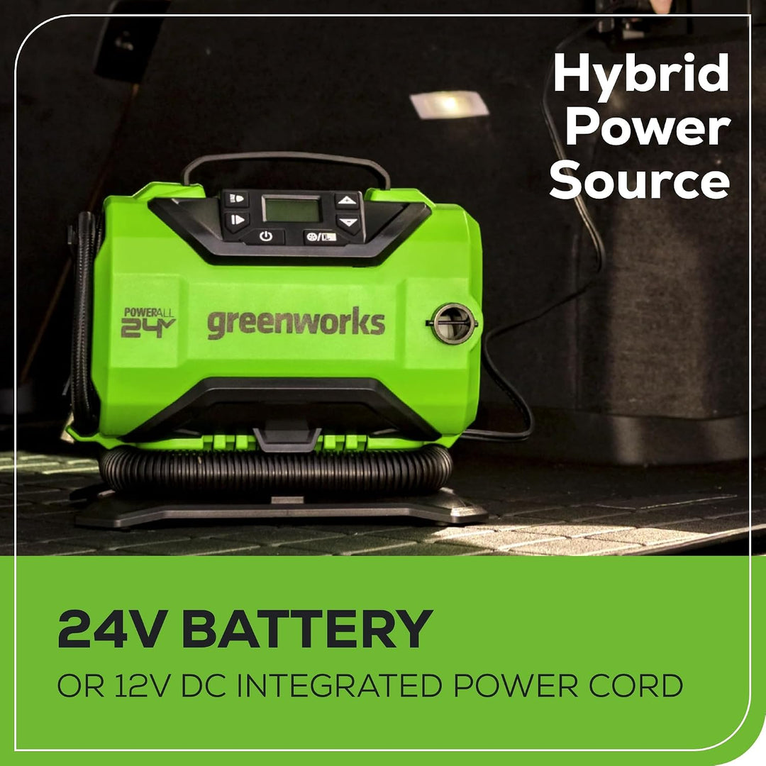 Greenworks Inflador de neumáticos inalámbrico de 24 V, compresor de...
