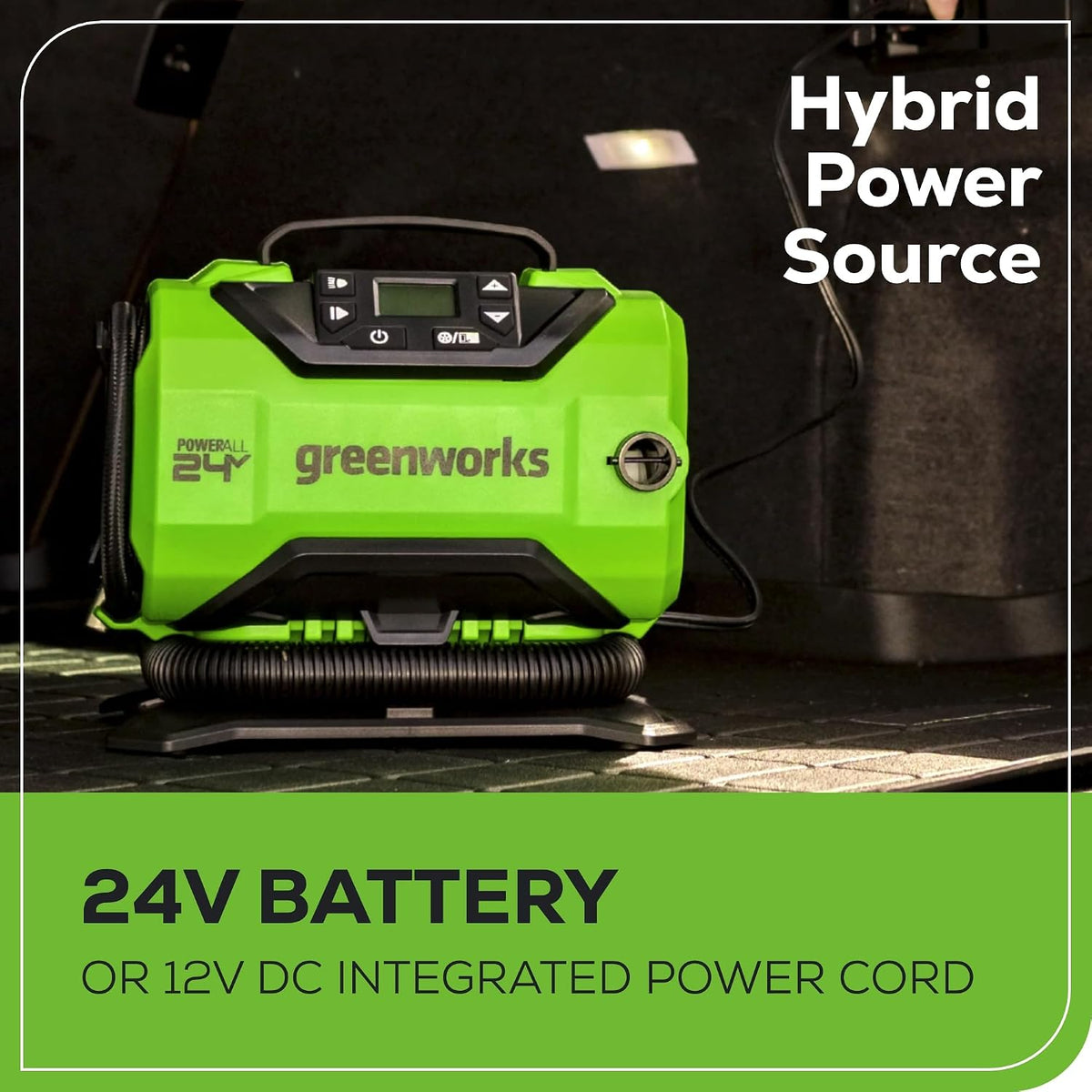 Greenworks Inflador de neumáticos inalámbrico de 24 V, compresor de...