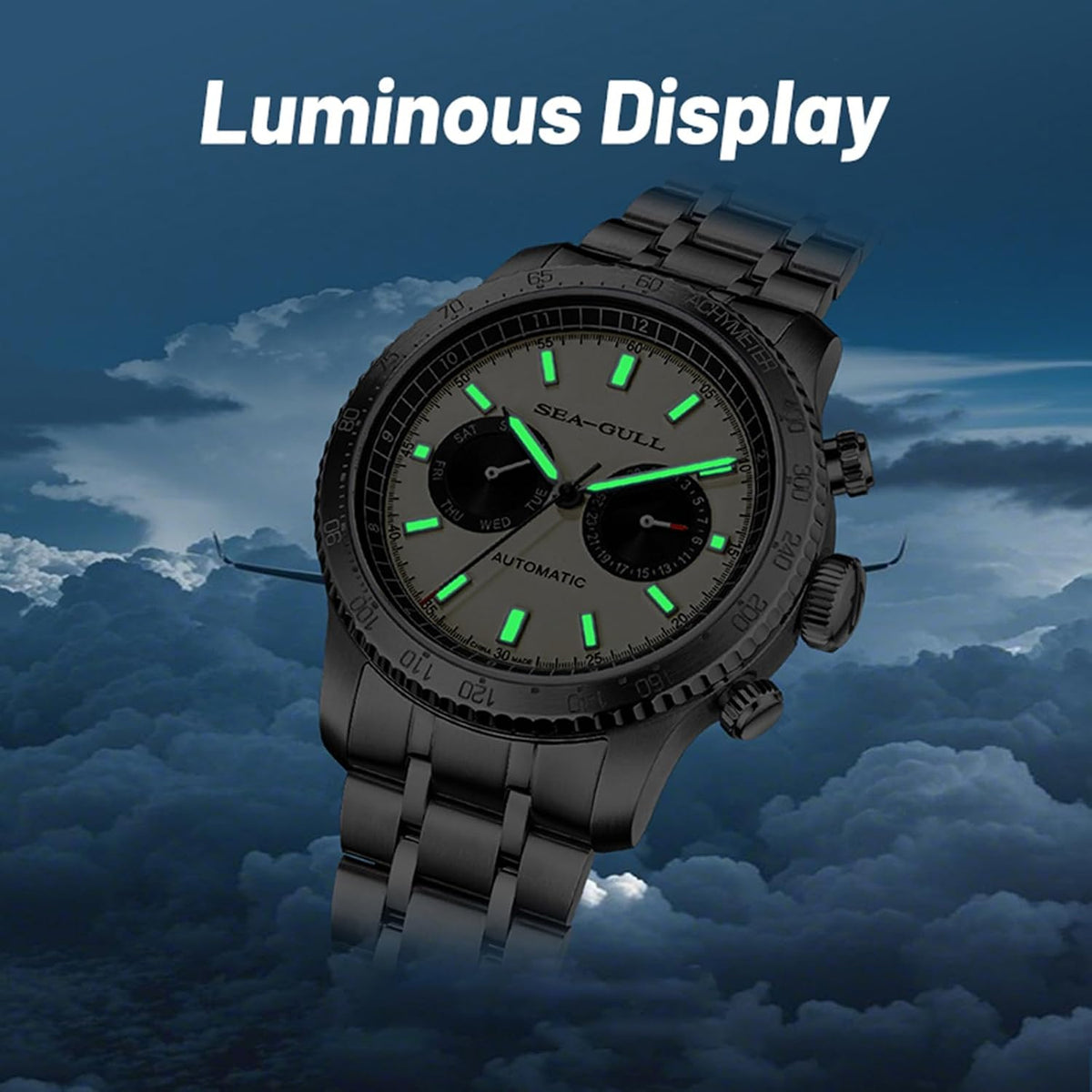 SEA-GULL Relojes mecánicos para hombre, GMT con calendario dual, diseño ojo de panda, reloj de pulsera automático, Seagull ST2502, taquímetro, luminoso, 6177