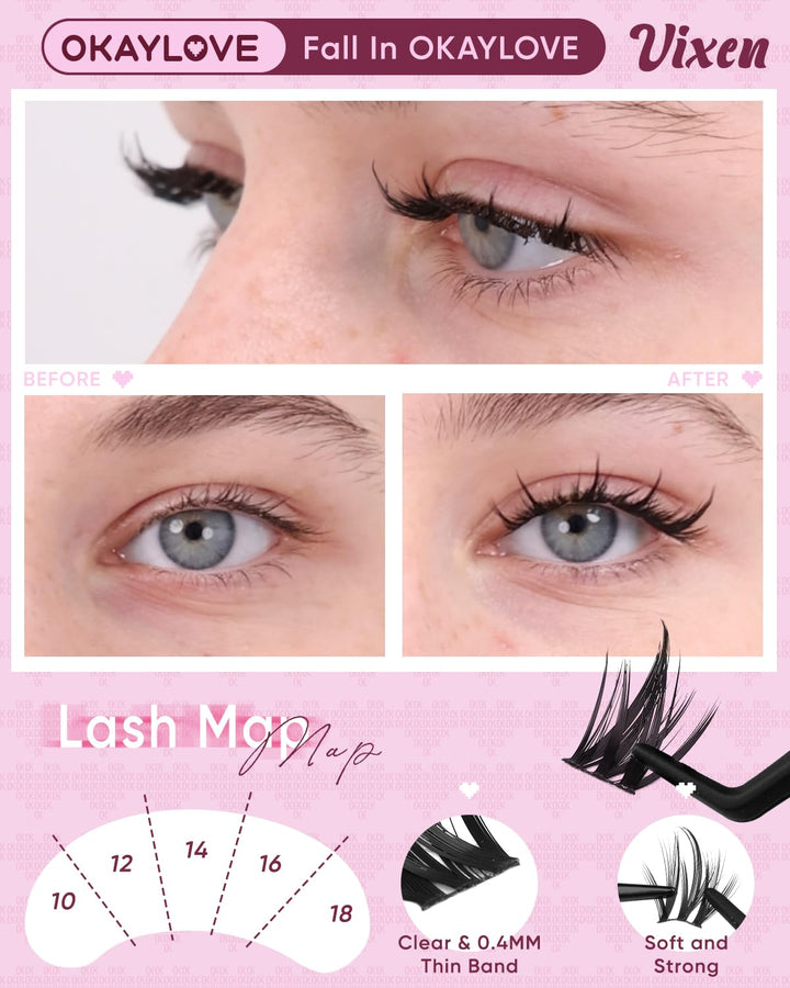 OKAYLOVE Kit de racimos de pestañas de anime, kit de extensiones de...