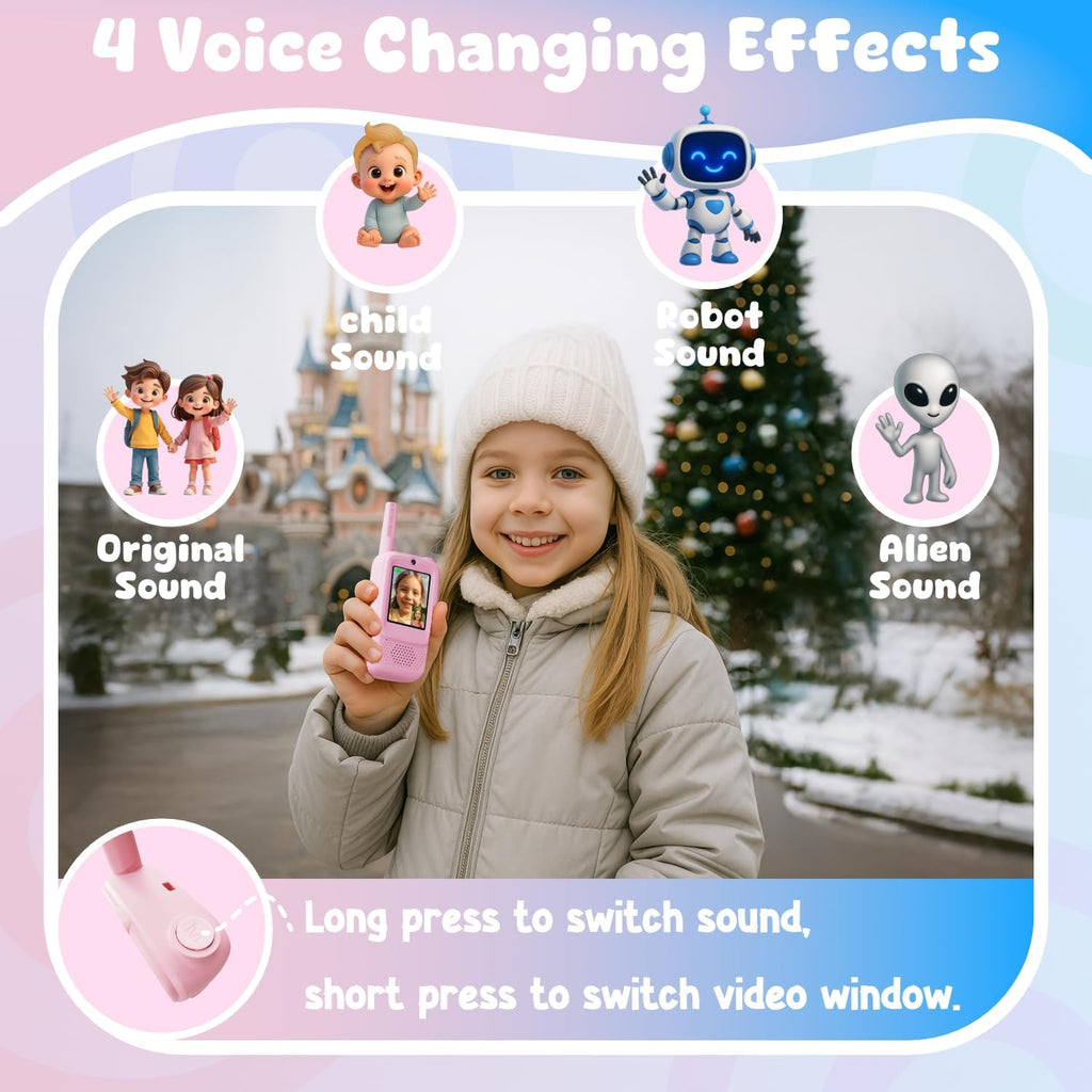 Video Walkie Talkies para Kids, 2 Pack Rechargeable Walkie Talkies con Screen, Indoor Outdoor Toy para 3 4 5 6 7 8 9 10 Year Old Girl, Christmas Birthday Gifts para Girls Age 3-12 (Pink)