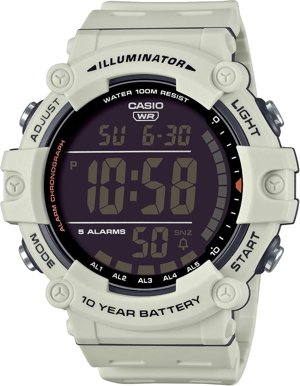 Casio Illuminator AE1500WH Series | Batería de 10 años | Retroiluminación LED | 5 alarmas | Cronómetro de 1/100 segundos | Reloj digital para hombre