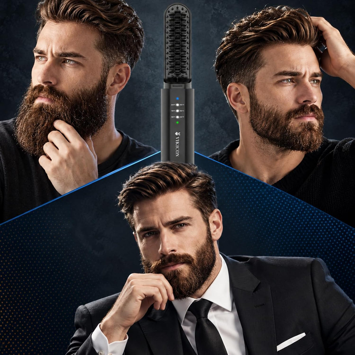 VIKICON Plancha de barba para hombres, peine térmico inalámbrico