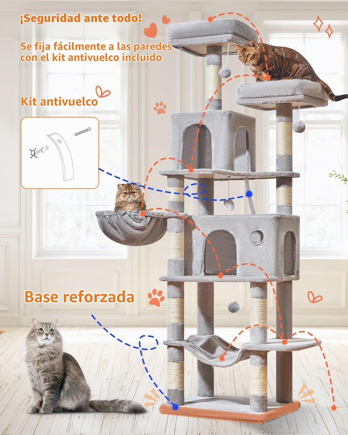 Taoqimiao Gran Árbol para Gatos, 73 in de Altura Torre para Gatos con 2 Dens Felinos Acolchados