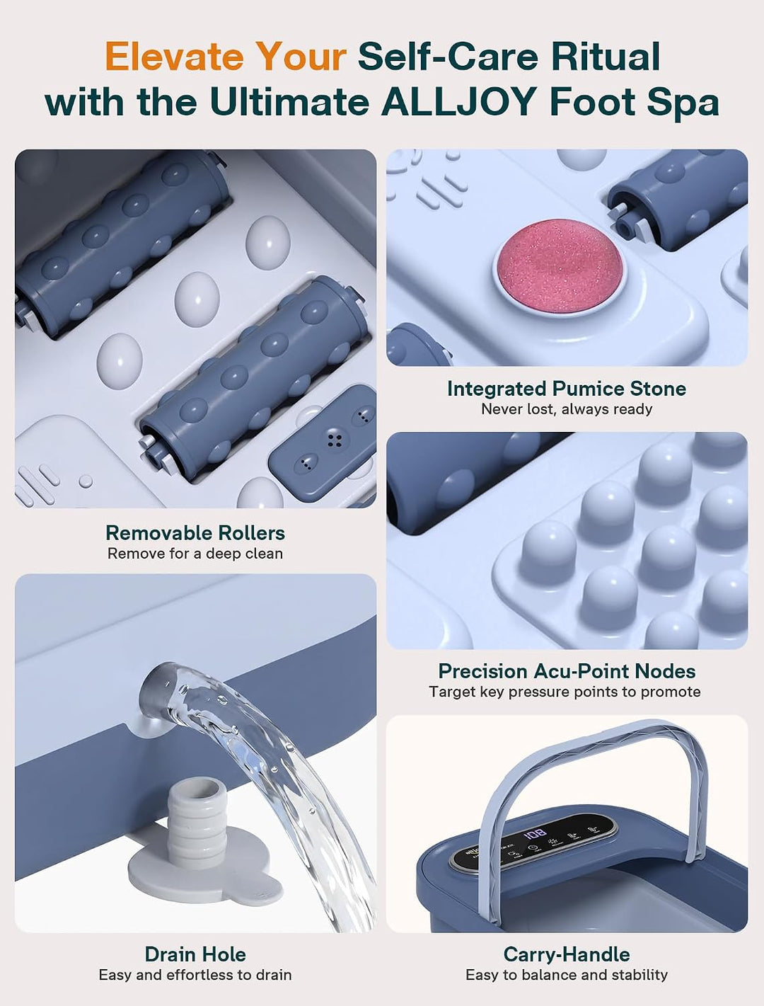 ALLJOY Spa de pies plegable con calor, baño de pies de pedicura con...