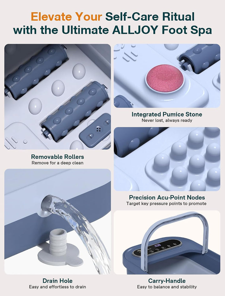 ALLJOY Spa de pies plegable con calor, baño de pies de pedicura con...