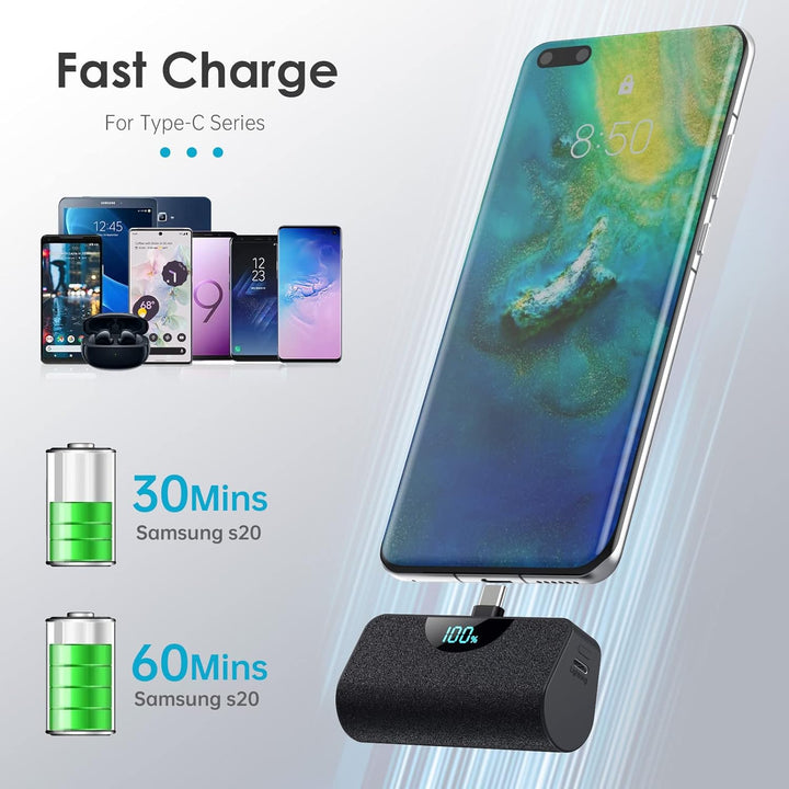 Mini cargador portátil USB C, batería mejorada de carga rápida PD d...