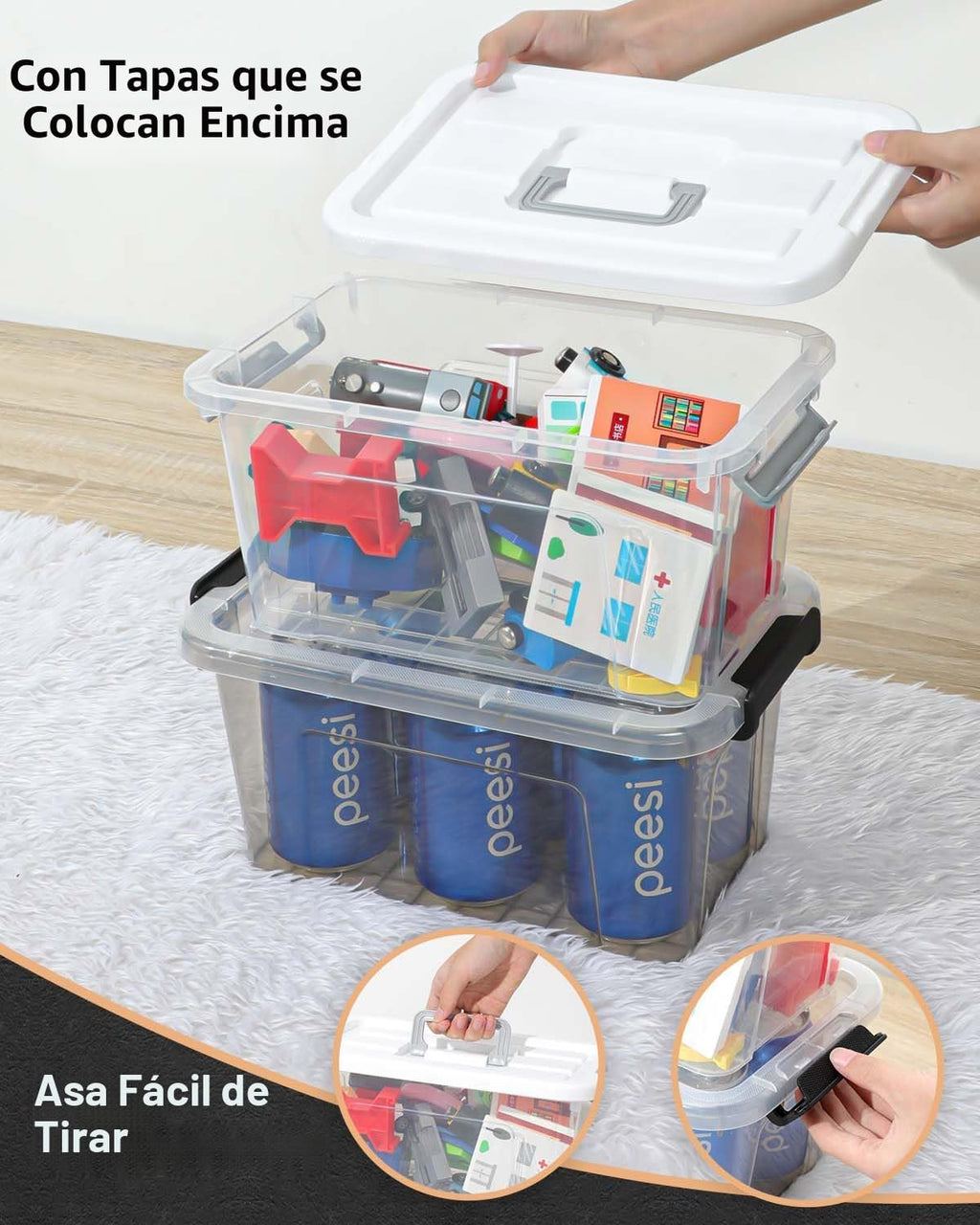 Cajas de Almacenamiento Plásticas Transparentes de 7 Qt con Tapas, Diseño Transparente, Paquete de 6