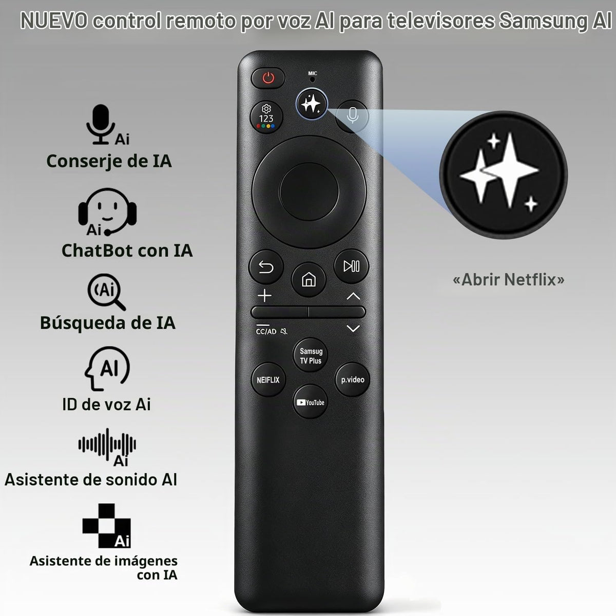Reemplazo remoto para Samsung-Smart-TV, BN59-01480A, recargable solar y tipo C, control de voz e inteligencia artificial, compatible con televisores inteligentes Samsung 2025-2026