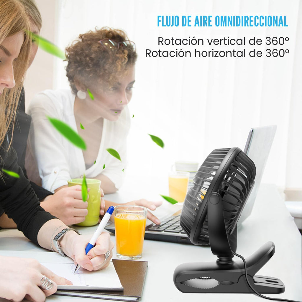 BESKAR Ventilador USB con clip, ventilador de escritorio pequeño po...
