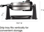Chefman - Gofrera belga giratoria, plancha abatible de 180° con placas antiadherentes, temporizador ajustable, tapa con bloqueo y placa de goteo, almacenamiento que ahorra espacio, desayuno sin