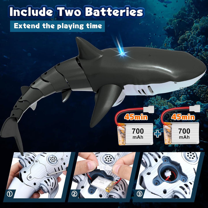 Playtigo Juguetes de piscina de tiburón con control remoto de 2.4 G...