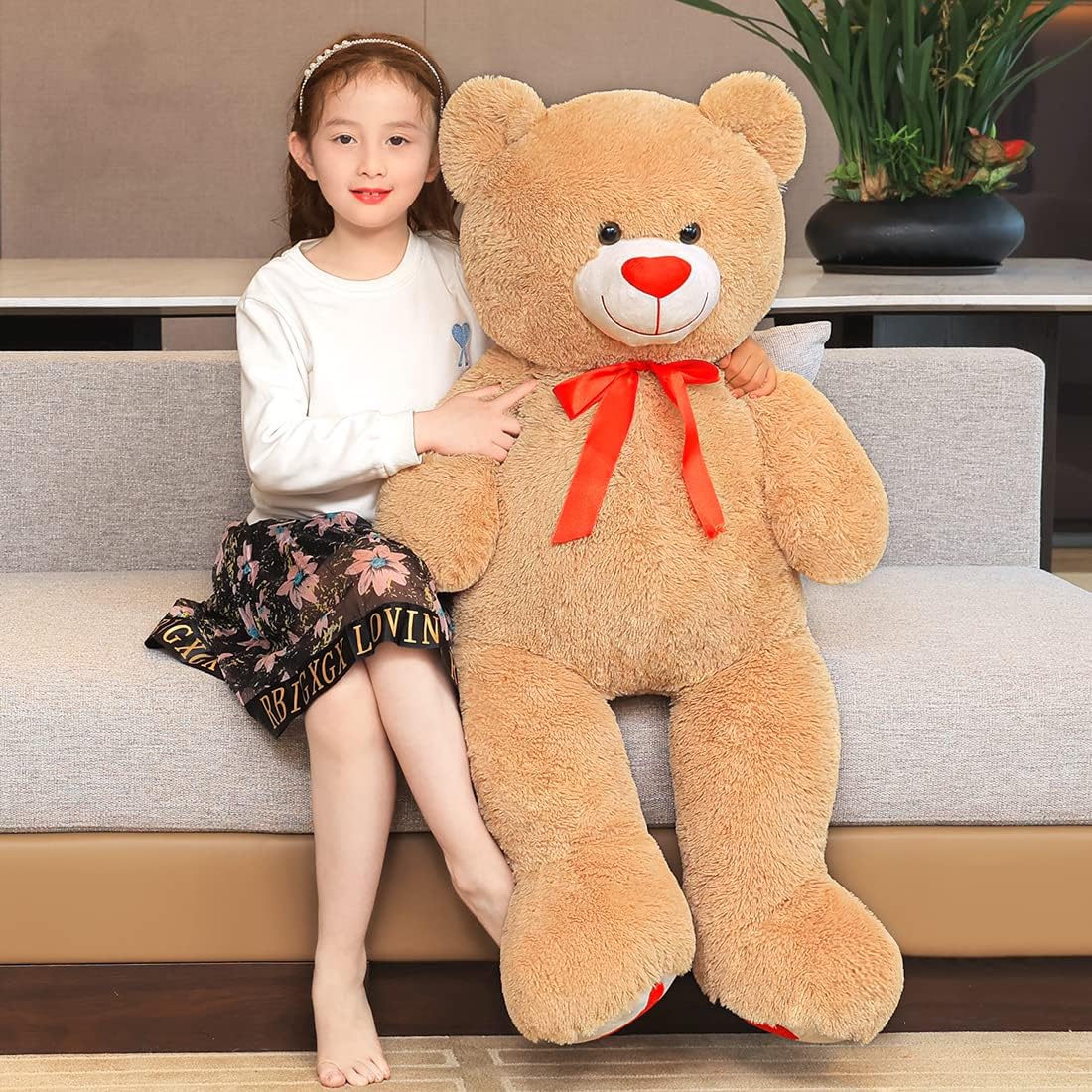 Oso de peluche grande de 43 pulgadas, grande, suave, color marrón claro