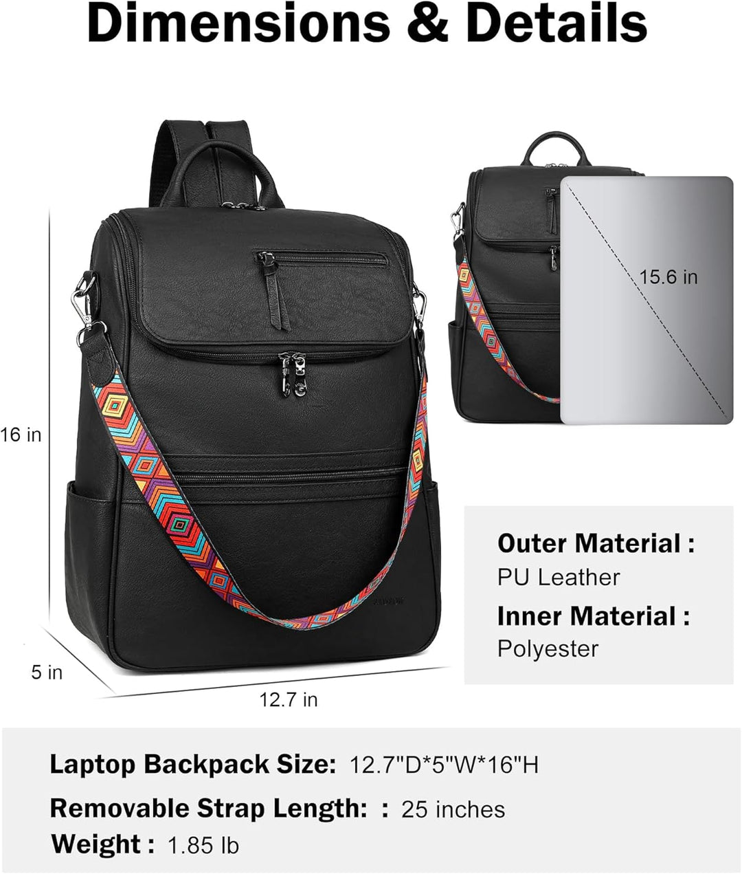 FADEON Mochila para computadora portátil para mujer, mochila de via...